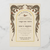 granaatappel uitnodiging, gouden boog folie uitnodiging (Voorkant)