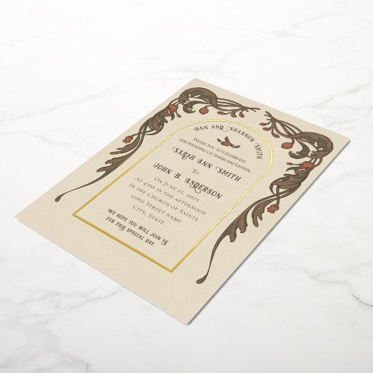 granaatappel uitnodiging, gouden boog folie uitnodiging (Gedraaid)