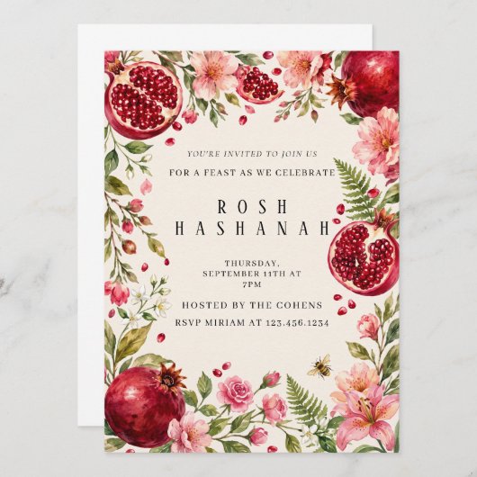 Granaatappels Aquarel Rosh Hashanah Kaart (Voorkant / Achterkant)