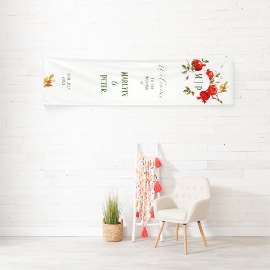 Granaatappels aquarelthema Felle kleuren Spandoek (Insitu)