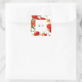 Granaatappels aquarelthema Felle kleuren Vierkante Sticker