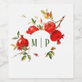 Granaatappels aquarelthema Felle kleuren Wijn Etiket (Enkel label)