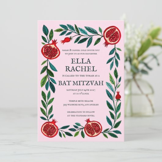 Granaatappels B'nai Bat Bar Mitzvah Aangepaste Fot Kaart (Staand voorkant)