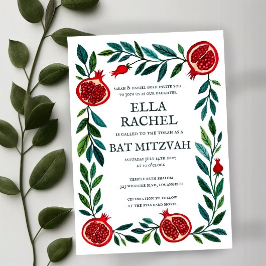 Granaatappels Custom Bat Bar Mitswa Waterverf Kaart