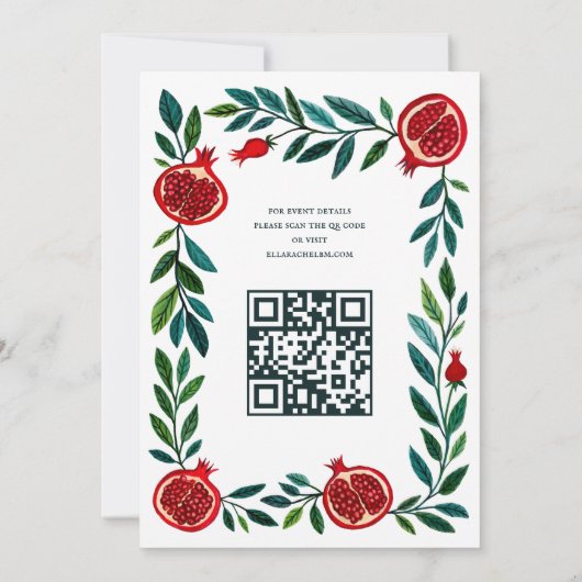Granaatappels Custom B'nai Bat Bar Mitzvah QR Code Kaart (Achterkant)
