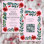 Granaatappels Custom B'nai Bat Bar Mitzvah QR Code Kaart<br><div class="desc">Perfecte kaart om een bar mitswa, vleermuis mitswa of andere joodse viering aan te kondigen! Hand gemaakte kunst voor u! VOLLEDIG ! Klik op "Personaliseren" hierboven om de tekst te bewerken en uw link toe te voegen aan de QR-code. Klik op "bewerken met behulp van design tool" om de lettertypen,...</div>