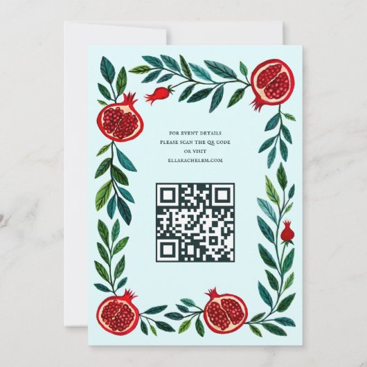 Granaatappels Custom B'nai Bat Bar Mitzvah QR Code Kaart (Achterkant)