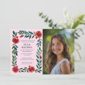 Granaatappels Custom PHOTO B'nai Bat Bar Mitswa Kaart (Staand voorkant)