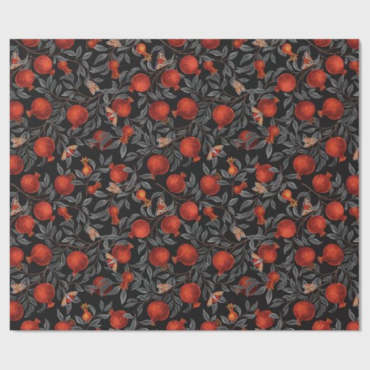 Granaatappels en Bella Moths in rood en grijs Cadeaupapier (Vlak)