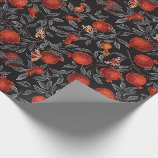 Granaatappels en Bella Moths in rood en grijs Cadeaupapier (Hoek)