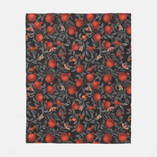 Granaatappels en Bella Moths in rood en grijs Fleece Deken (Voorkant)