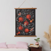 Granaatappels en Bella Moths in rood en grijs Hangend Wandkleed (Slaapkamer)