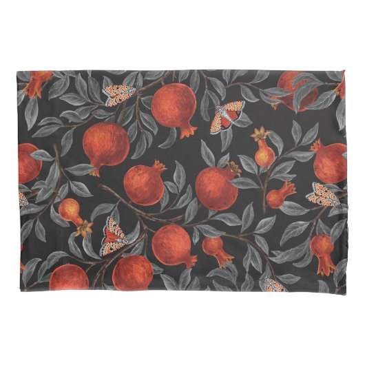 Granaatappels en Bella Moths in rood en grijs Kussensloop (Voorkant-Links)