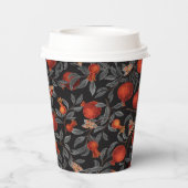 Granaatappels en Bella Moths in rood en grijs Papieren Bekers (Achterkant)