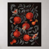 Granaatappels en Bella Moths in rood en grijs Poster (Voorkant)