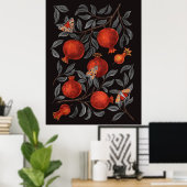 Granaatappels en Bella Moths in rood en grijs Poster (Thuiskantoor)