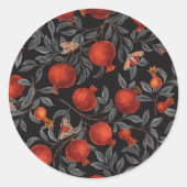 Granaatappels en Bella Moths in rood en grijs Ronde Sticker (Voorkant)