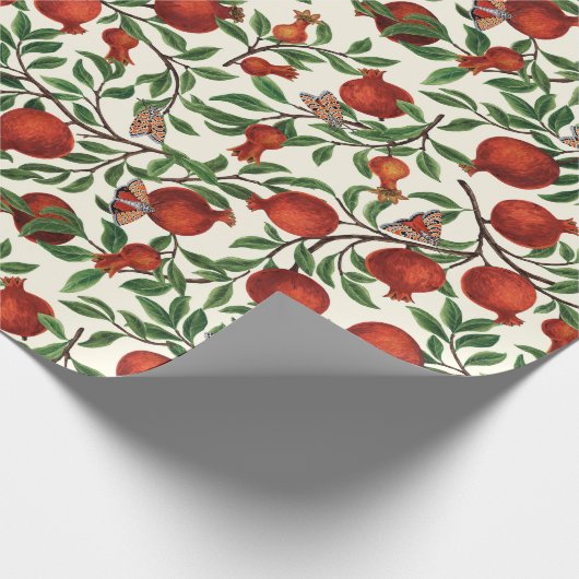 Granaatappels en Bella Moths op gebroken wit Cadeaupapier (Hoek)