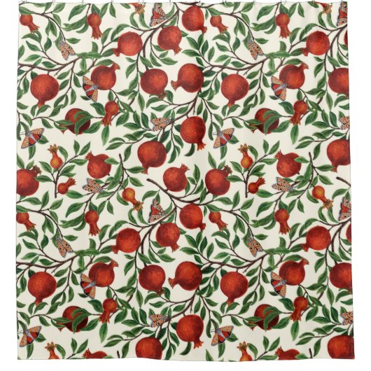 Granaatappels en Bella Moths op gebroken wit Douchegordijn (Voorkant)