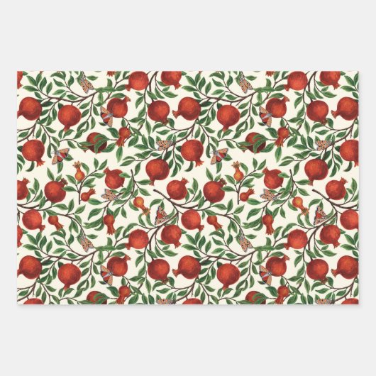 Granaatappels en Bella Moths op gebroken wit Inpakpapier Vel (Voorkant 3)