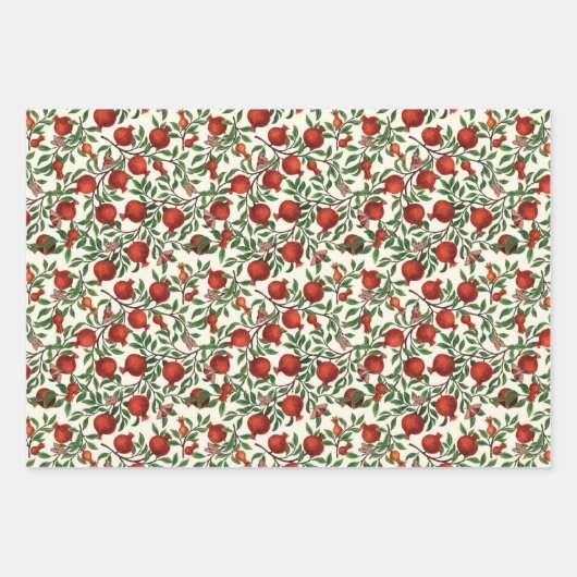 Granaatappels en Bella Moths op gebroken wit Inpakpapier Vel (Voorkant 2)