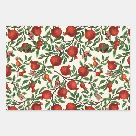 Granaatappels en Bella Moths op gebroken wit Inpakpapier Vel (Voorkant)