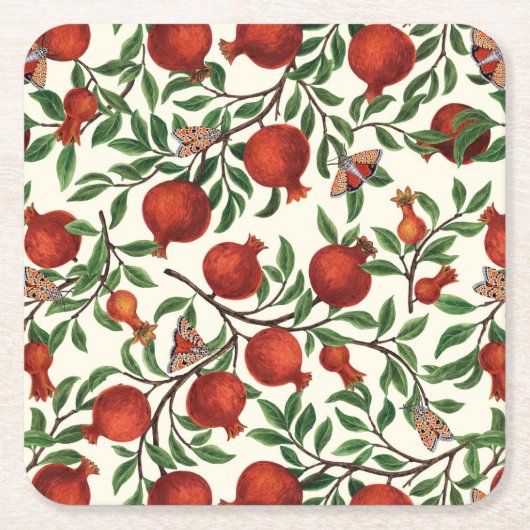 Granaatappels en Bella Moths op gebroken wit Kartonnen Onderzetters (Voorkant)