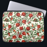 Granaatappels en Bella Moths op gebroken wit Laptop Sleeve<br><div class="desc">Granaatappel takken met weelderige bladeren en rijke rode vruchten strekken zich uit over een zwarte achtergrond. Een secundaire laag vervaagt subtiel en voegt diepte toe. Traditioneel geschilderd op papier met markeringen,  worden de elementen gescand en gecomponeerd in een patroon in Photoshop.</div>