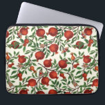 Granaatappels en Bella Moths op gebroken wit Laptop Sleeve<br><div class="desc">Granaatappel takken met weelderige bladeren en rijke rode vruchten strekken zich uit over een zwarte achtergrond. Een secundaire laag vervaagt subtiel en voegt diepte toe. Traditioneel geschilderd op papier met markeringen,  worden de elementen gescand en gecomponeerd in een patroon in Photoshop.</div>