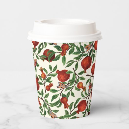 Granaatappels en Bella Moths op gebroken wit Papieren Bekers (Achterkant)
