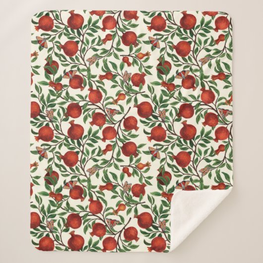 Granaatappels en Bella Moths op gebroken wit Sherpa Deken (Voorkant)