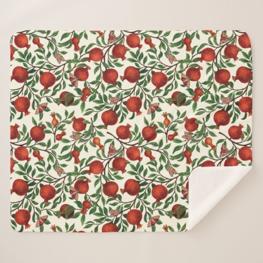 Granaatappels en Bella Moths op gebroken wit Sherpa Deken (Voorkant (horizontaal))