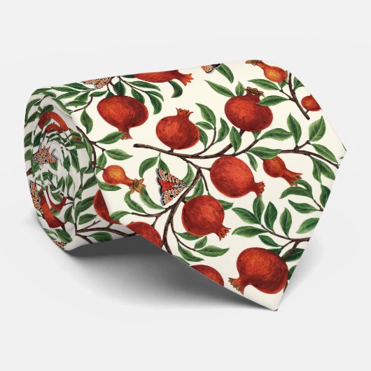 Granaatappels en Bella Moths op gebroken wit Stropdas (Opgerold)