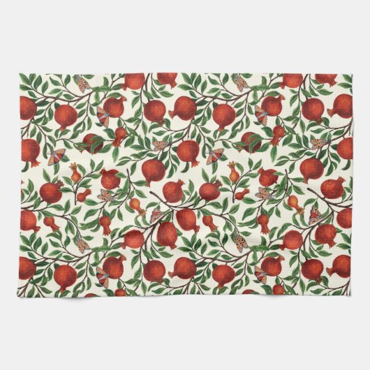 Granaatappels en Bella Moths op gebroken wit Theedoek (Horizontaal)