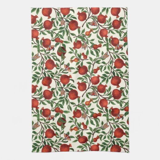 Granaatappels en Bella Moths op gebroken wit Theedoek (Verticaal)