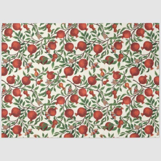 Granaatappels en Bella Moths op gebroken wit Tissuepapier (Voorkant)