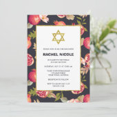 Granaatappels en bloemen met gouden Bat Mitswa Kaart (Staand voorkant)