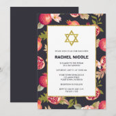 Granaatappels en bloemen met gouden Bat Mitswa Kaart (Voorkant / Achterkant)