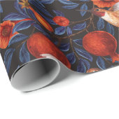 Granaatappels en kolibries / blauwe bladeren op zw cadeaupapier (Rol Hoek)