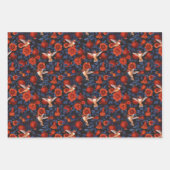 Granaatappels en kolibries / blauwe bladeren op zw inpakpapier vel (Voorkant 2)