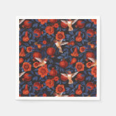 Granaatappels en kolibries / blauwe bladeren op zw servet (Voorkant)