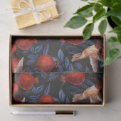 Granaatappels en kolibries / blauwe bladeren op zw tissuepapier (Geschenk)