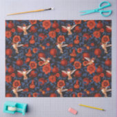 Granaatappels en kolibries / blauwe bladeren op zw tissuepapier (Craft)