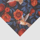 Granaatappels en kolibries / blauwe bladeren op zw tissuepapier (Detail)