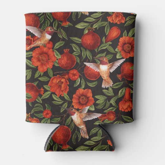 Granaatappels en kolibries / groene bladeren op zw blikjeskoeler (Voorkant)