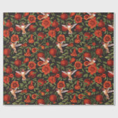 Granaatappels en kolibries / groene bladeren op zw cadeaupapier (Vlak)