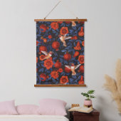 Granaatappels en kolibries / groene bladeren op zw hangend wandkleed (Slaapkamer)