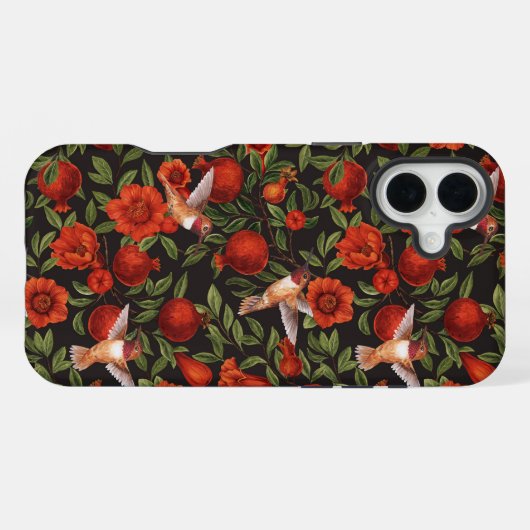 Granaatappels en kolibries / groene bladeren op zw iPhone hoesje (Achterkant horizontaal)