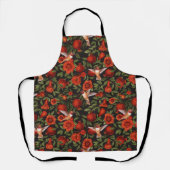 Granaatappels en kolibries / groene bladeren op zw schort (Voorkant)