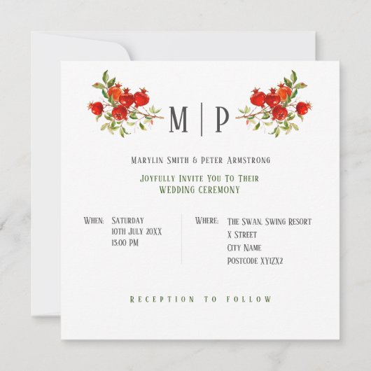 Granaatappels waterverf thema Heldere kleuren Kaart (Achterkant)